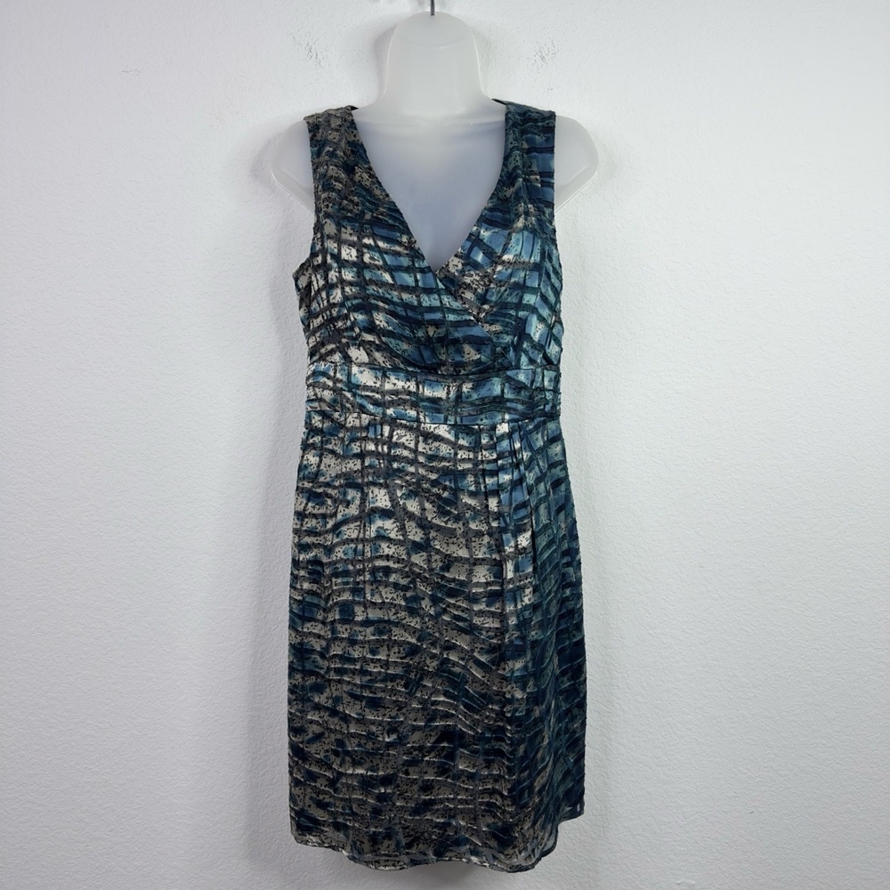 Monsoon Dress Womens 8 Blue Silk Blend Velvet Burnout Abstract Whimsigoth Luxury
